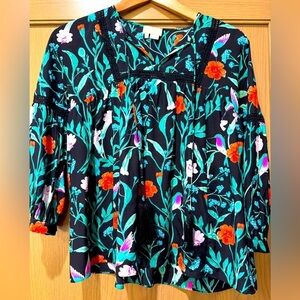 Kate Spade Hummingbird Silk Floating Blouse / tassle ties/  xxs